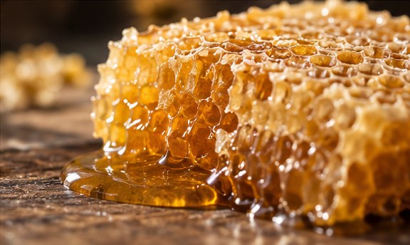 Close-up of golden honeycomb